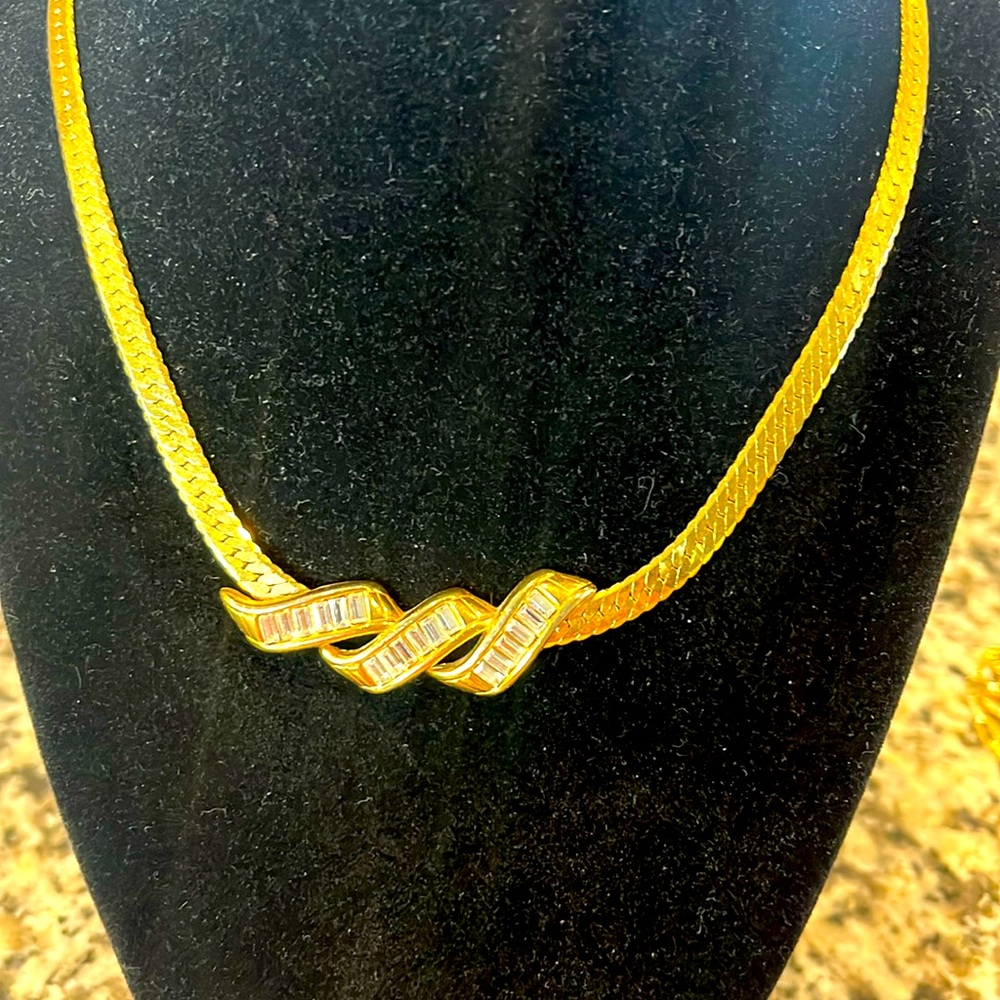 Vintage Swarovski Signed SAL 16” Necklace Gold Tone Clear Crystal Choker 6999